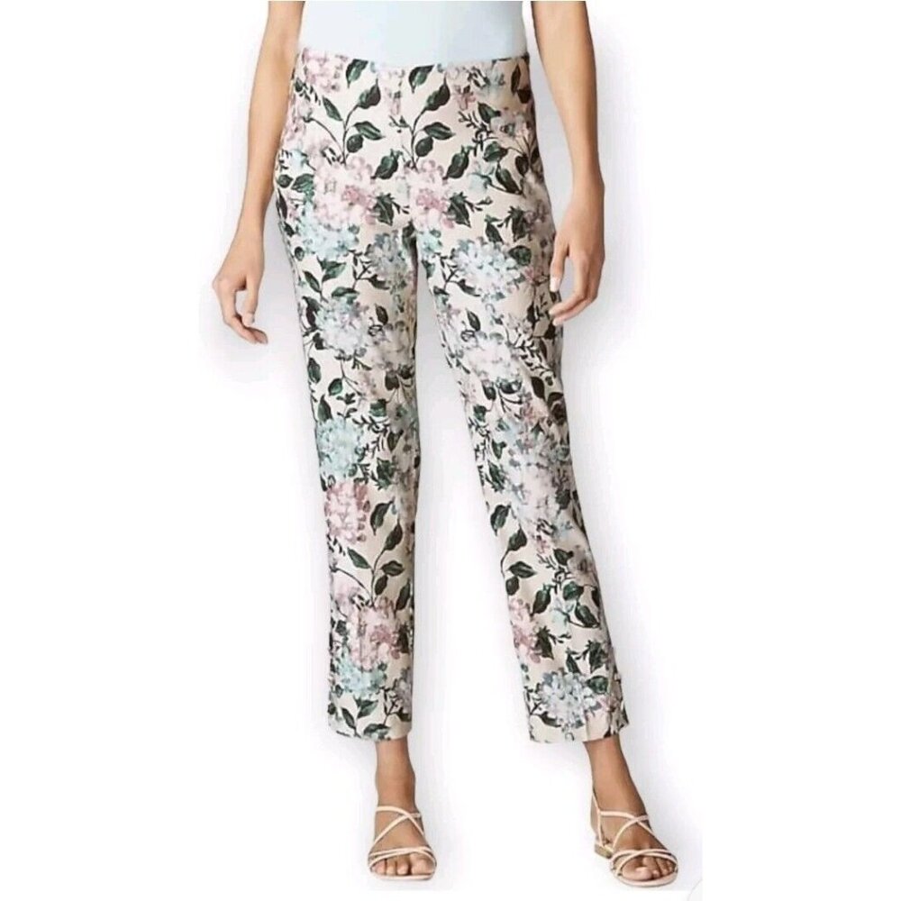 J Jill Linen Stretch White Floral Cropped Pants Mid‎ Rise S (30x25.5)
